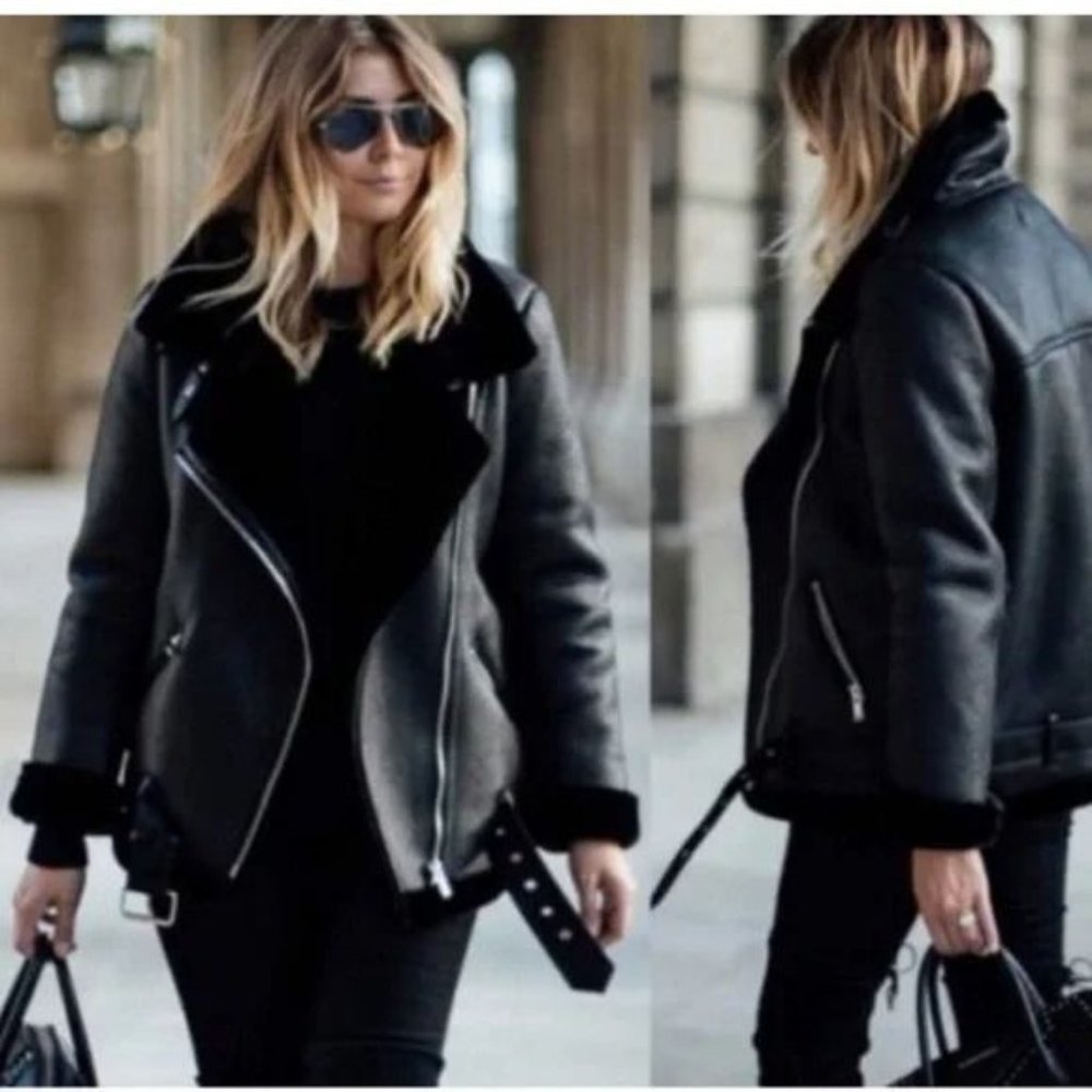 ZARA FAUX LEATHER JACKET FUR COLLAR